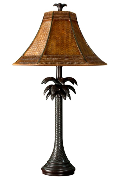 Palm Tree Table Lamp with Rattan Shade