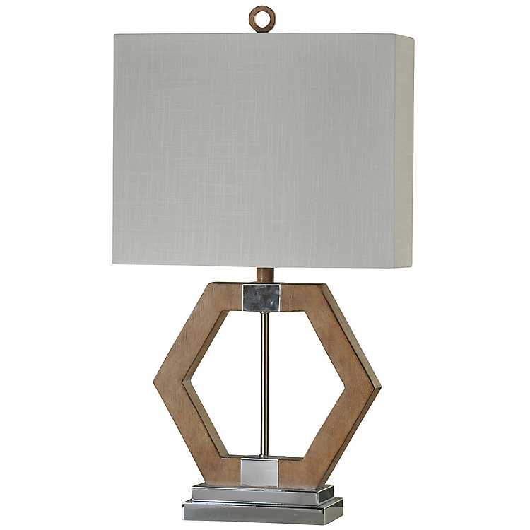 Geometric Wood And Metal Table Lamp, Geometric Metal Small Table Lamps
