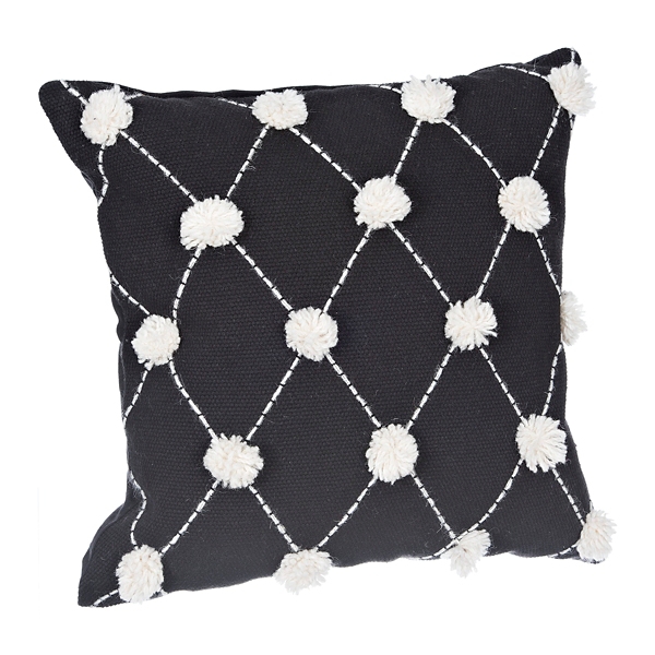 Black and white outlet pom pom pillow