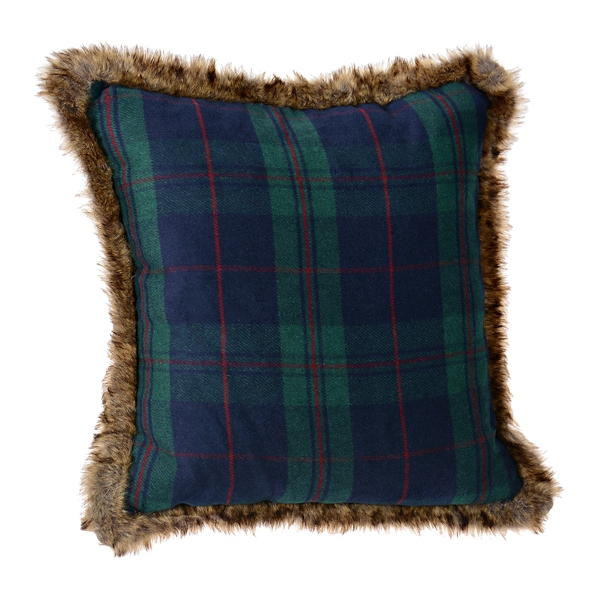 Plaid pillow 2024 with fur trim