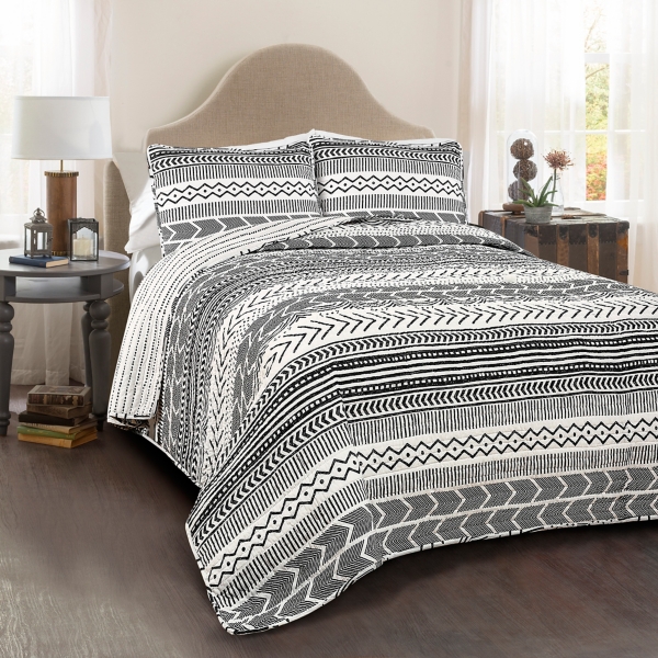 Black Geometric 3 Pc Full Queen Quilt Set Kirklands