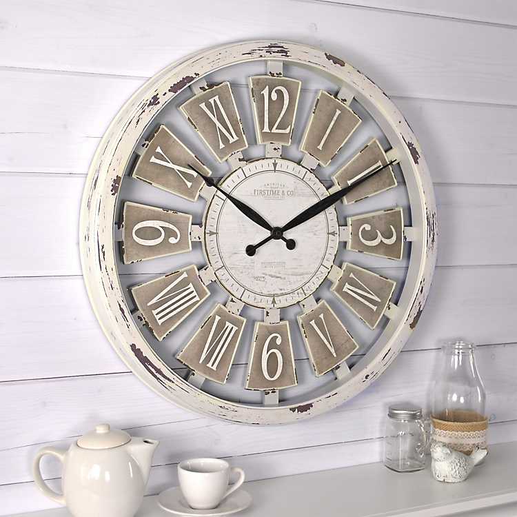 ID 21096 Resin Wall Clock in Antique White Finish 