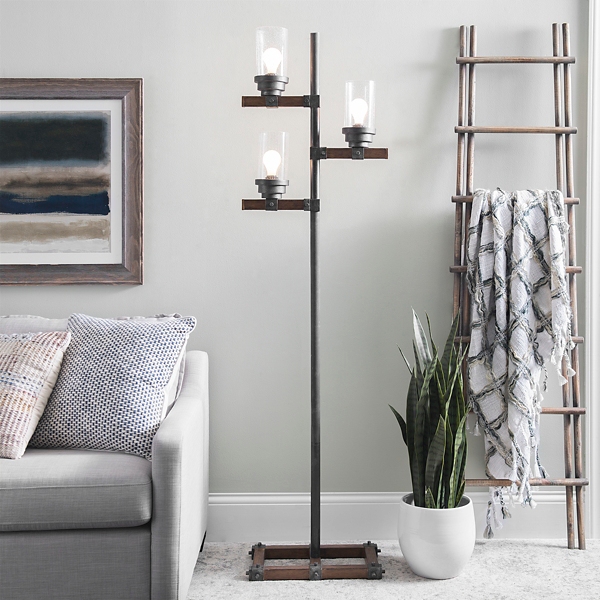 rustic floor lamp with table