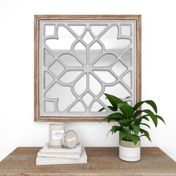 White Wood Lattice Overlay Mirror Kirklands Home