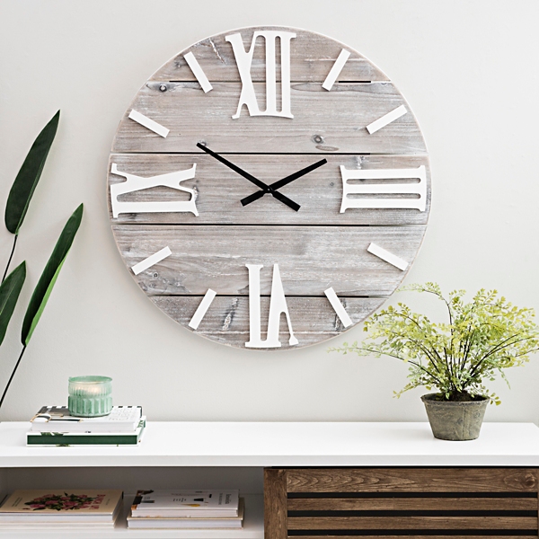 Whitewash Wood Barrel Wall Clock