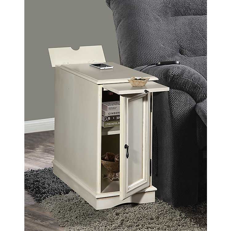 Cream Chairside End Table With Charging, Chairside End Table With Lamp
