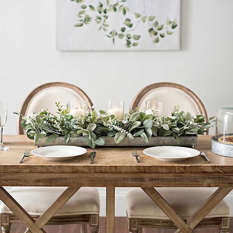 Green Eucalyptus Galvanized Centerpiece, Rustic Dining Room Table Centerpieces