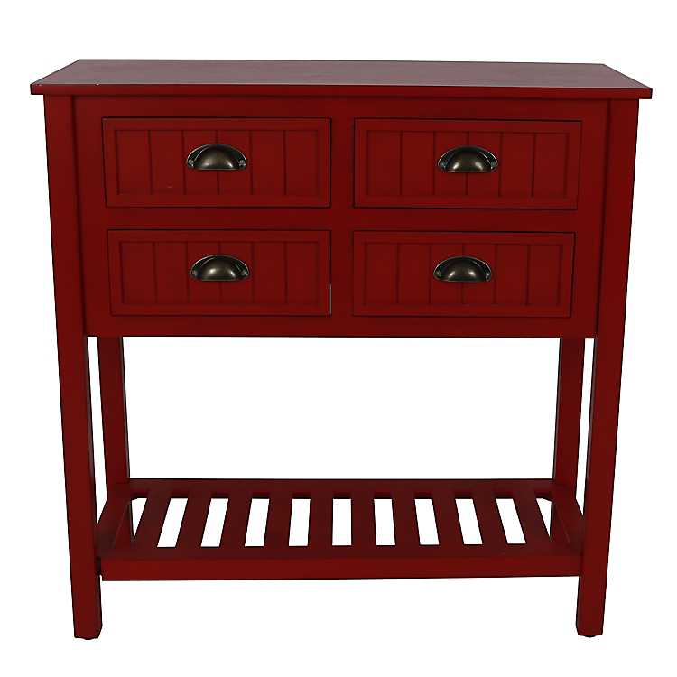Antique Red Beadboard 4 Drawer Console, Antique Entry Table With Storage