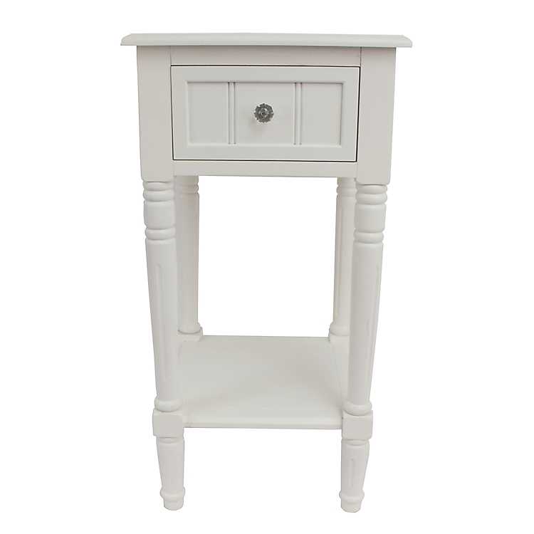 White Square Accent Table With Drawer, Small White End Table With Drawers