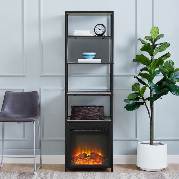 Electric Fireplace With Bookshelf
 - Gray Wash Electric Fireplace Bookshelf Tower Kirklands