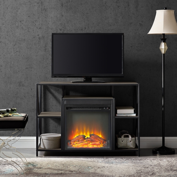 Gray Wash Industrial Fireplace Media Cabinet | Kirklands Home