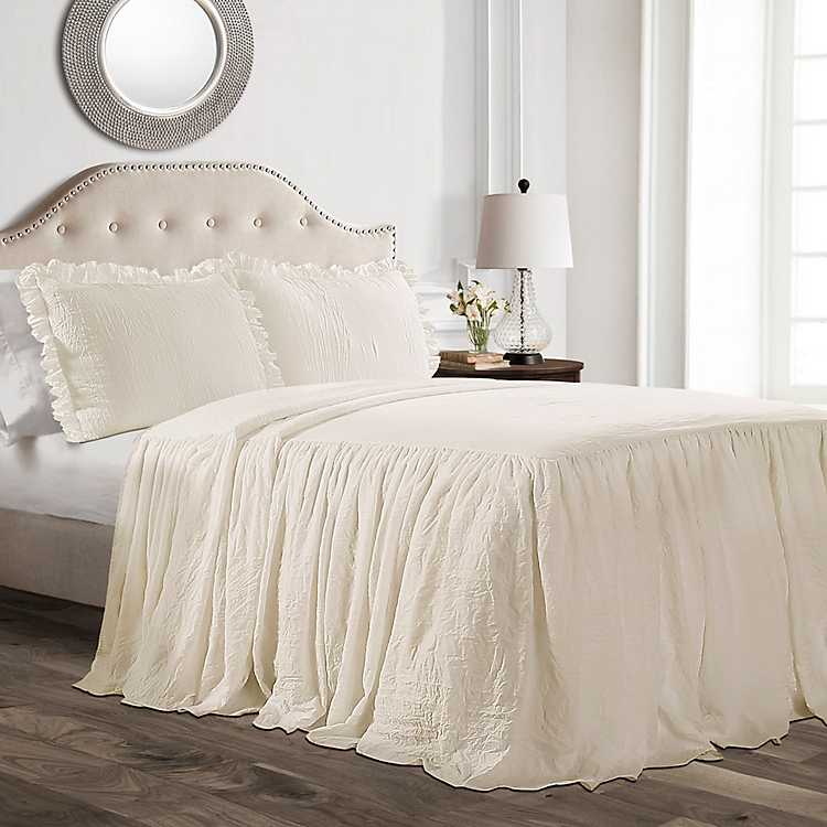 Queen Cal King Bed Beige Cream Ruffled Pintuck Pleat 8 pc Comforter Set Bedding