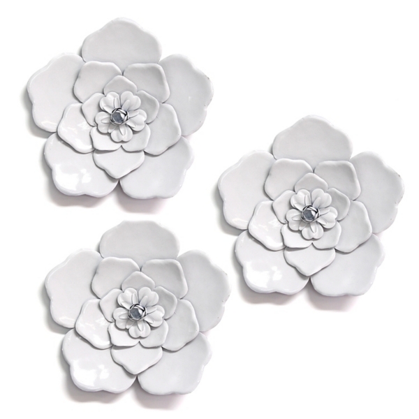 White Metal Flower Wall Plaques, Set of 3 Kirklands Home