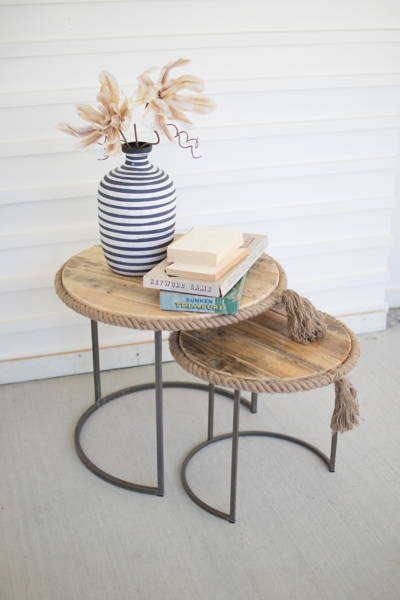 Round Nested Recycled Wood Accent Tables, Set of 2 Kirklands Home