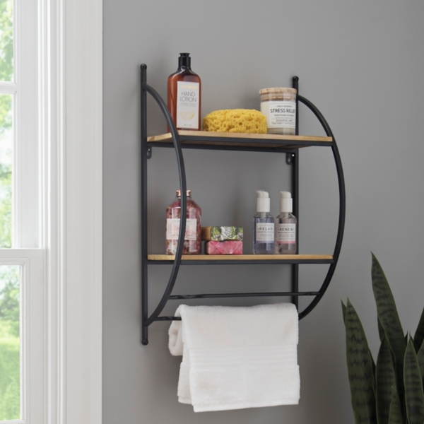 Double Wood And Metal Wall Shelf With Towel Rods Kirklands