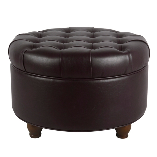 Brown Faux Leather Tufted Round Storage Ottoman Kirklands Home