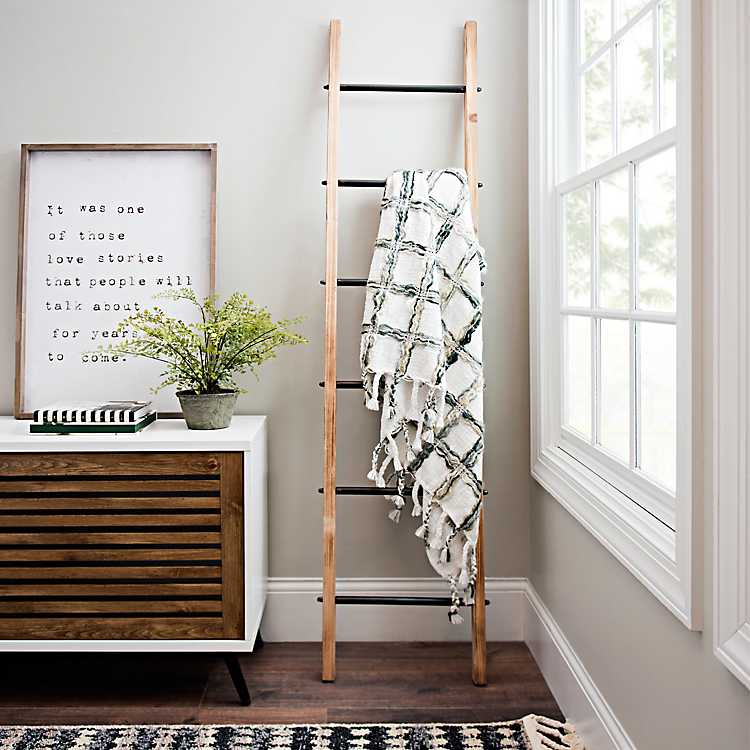 Shop Natural Wood and Black Metal Ladder from Kirkland's on Openhaus