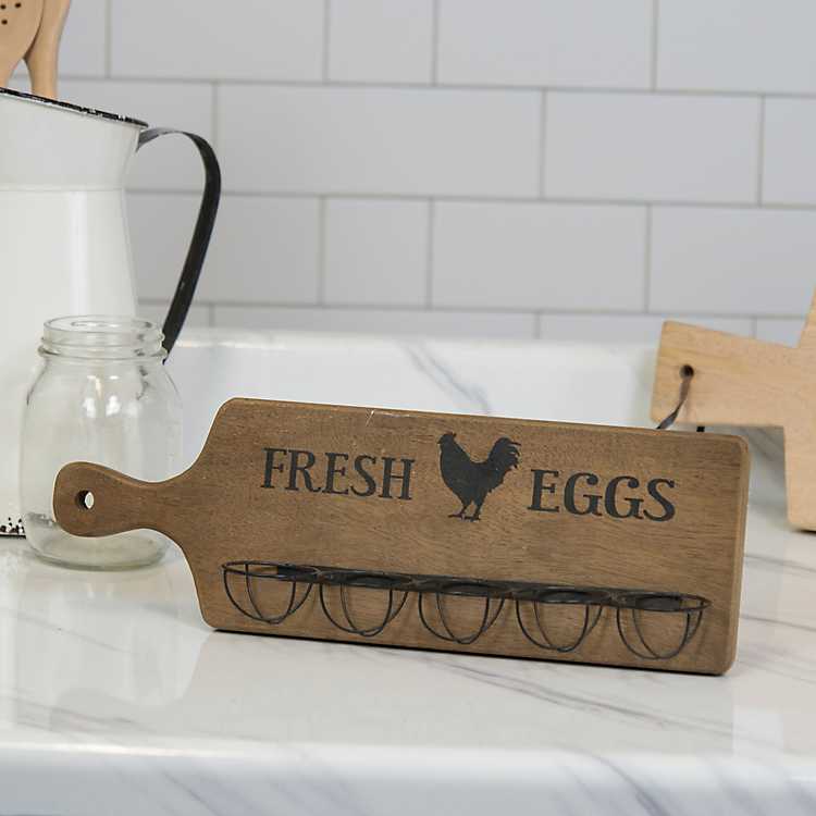 MyGift Burnt Dark Brown Solid Wood Farm Fresh Egg Holder Display Tray for 6 Eggs 
