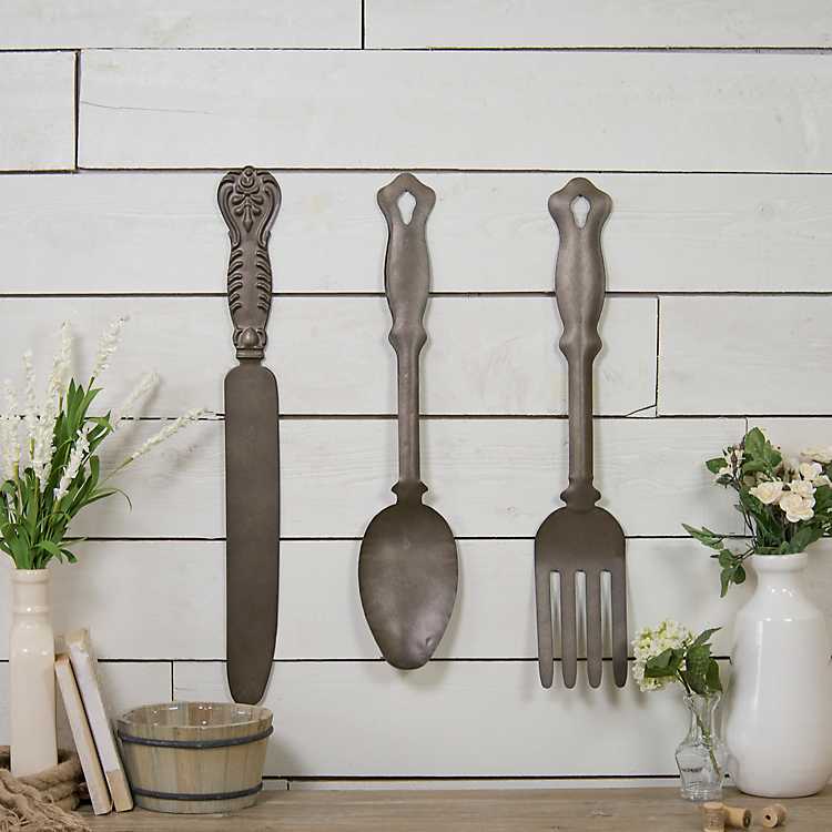 Fork Knife And Spoon Cutlery Plaques Set Of 3 Kirklands