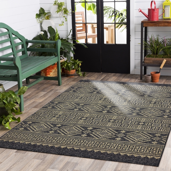Greek Key Sun Shower Outdoor Area Rug, 7x9 Kirklands Home