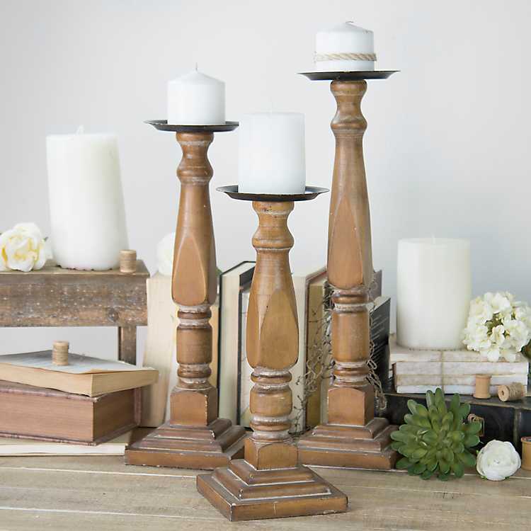 Floral Candle Holder Wood Candle Pillar Wood Candle Block Holders Candle Riser Wood Candle Holder Wood Pillar Candle Holders set of 3