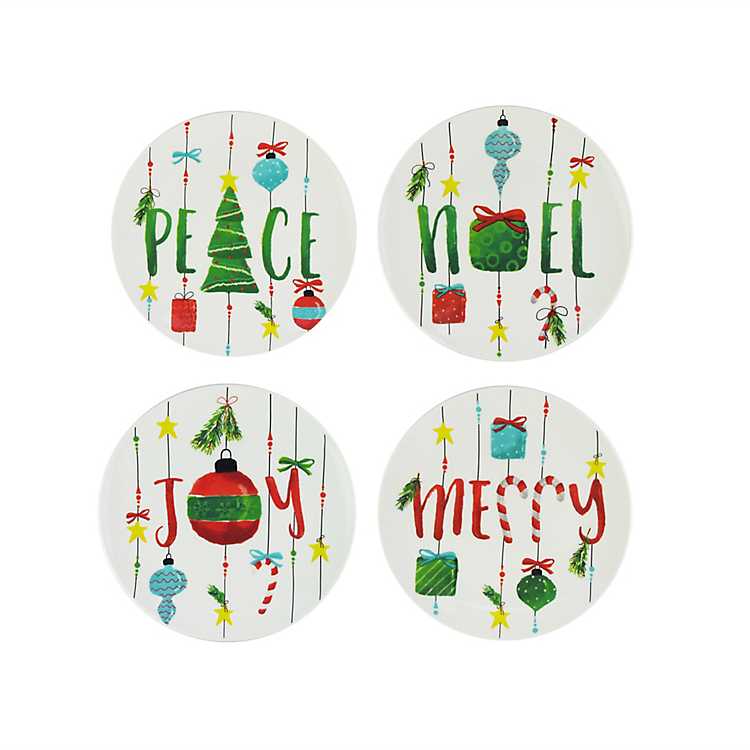 Love Hope Peace Joy Christmas Holiday Ceramic Mini Plates Set ~ Set/4 