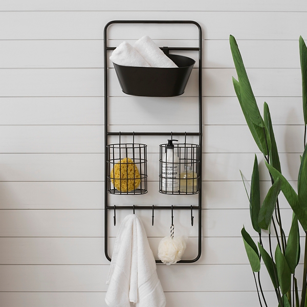 Wall organizer with baskets and hooks hot sale