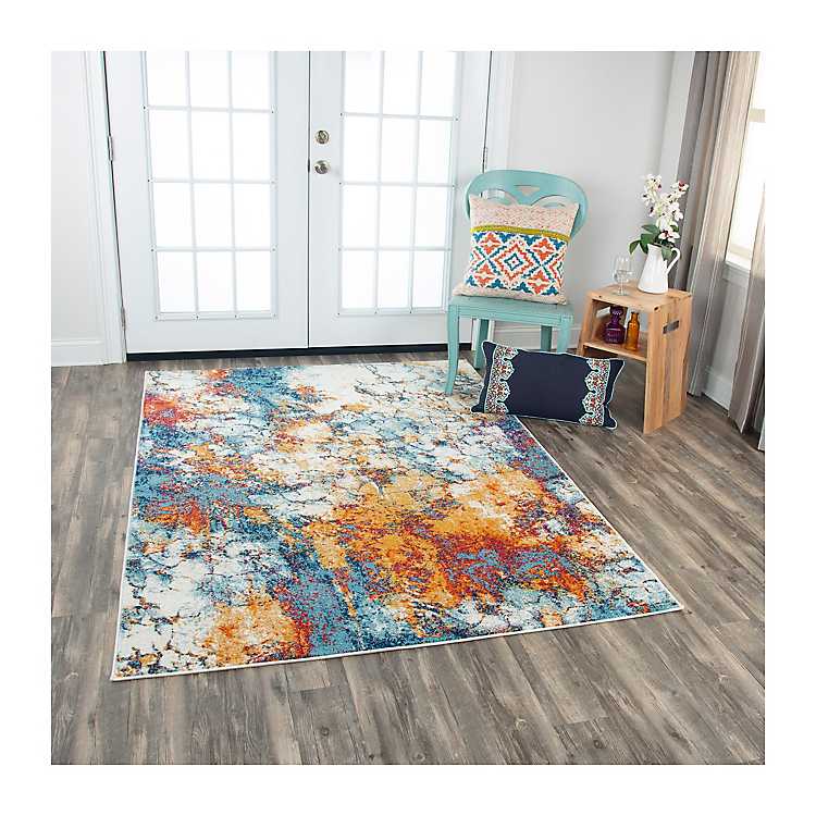 Blue Abstract Rothrock Area Rug 5x8, Orange And Blue Rugs