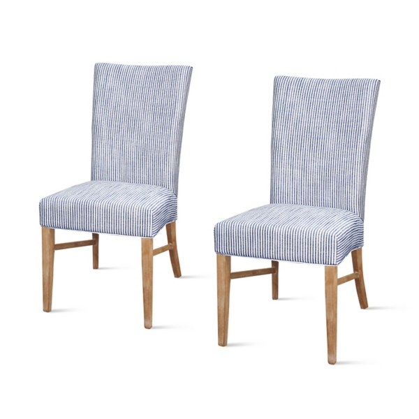 Blue and white upholstered deals dining chairs