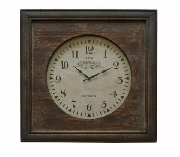 Wooden Aged Finish Circular Face Square Wall Clock Kirklands Home