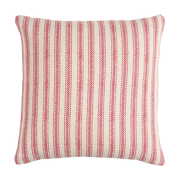 Red and Natural Ticking Stripe Pillow 