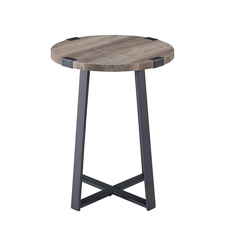 Gray Urban Rustic Round Accent Table, Round Accent Tables For Living Room