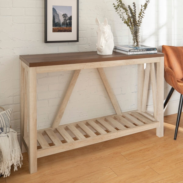 Walnut and white console shop table