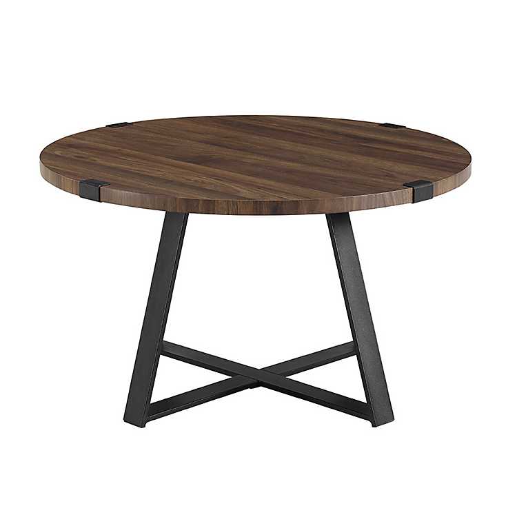 Walnut Urban Rustic Round Coffee Table, Rustic Round Coffee Tables