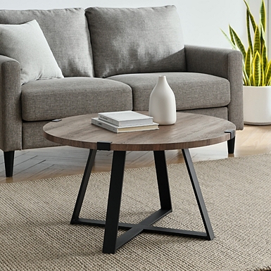 Urban Rustic Round Coffee Table Gray 17H x 31 Metal Wood Kirkland s Home