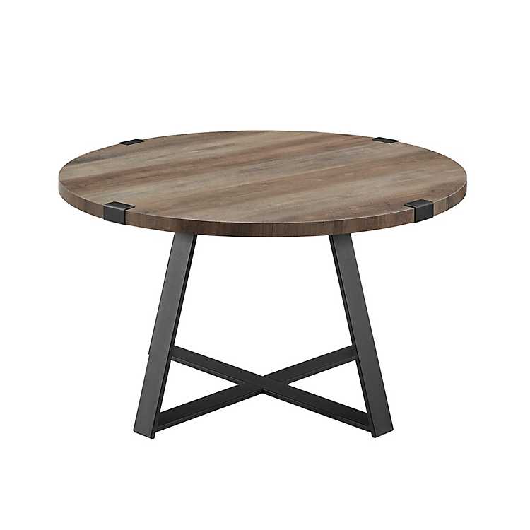 Gray Urban Rustic Round Coffee Table, Living Room With Round Coffee Table
