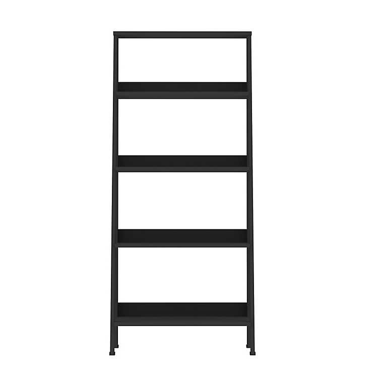 Black 4 Tier Ladder Bookshelf, Modern Farmhouse Ladder Bookcase