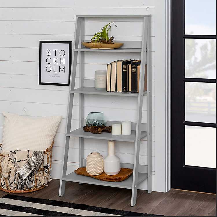 Gray 4 Tier Ladder Bookshelf, Farmhouse Ladder Bookcase Designs