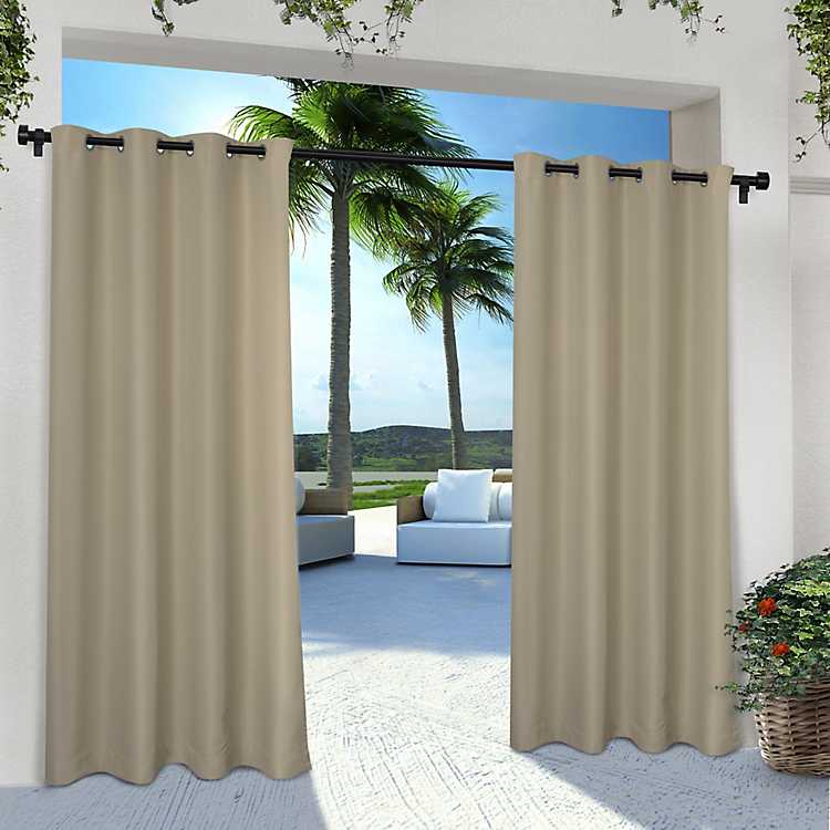 Taupe Cabana Outdoor Curtain Panel Set, Outdoor Bamboo Panel Curtains