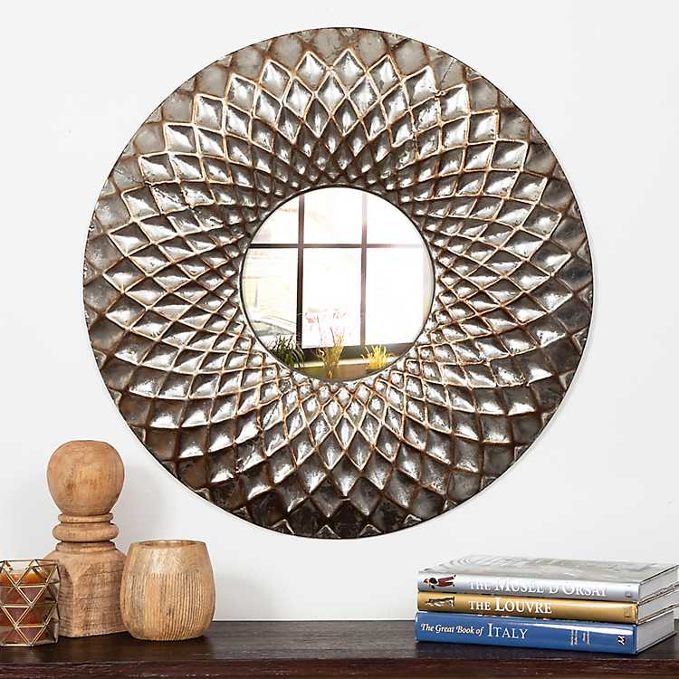 Lattice Hammered Metal Round Wall, Decorative Round Wall Mirrors