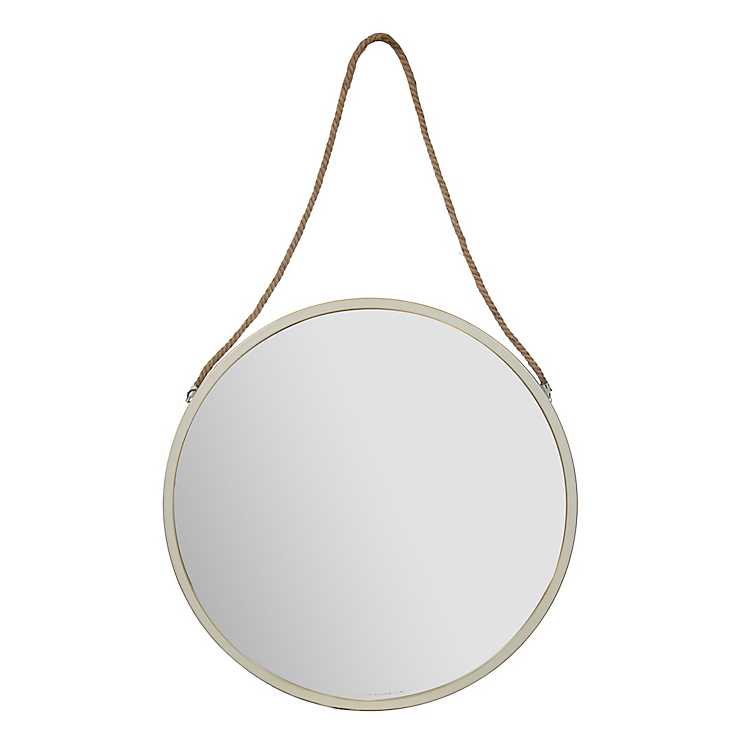 Round Metal Hanging Rope Wall Mirror, Round Metal Mirror With Rope
