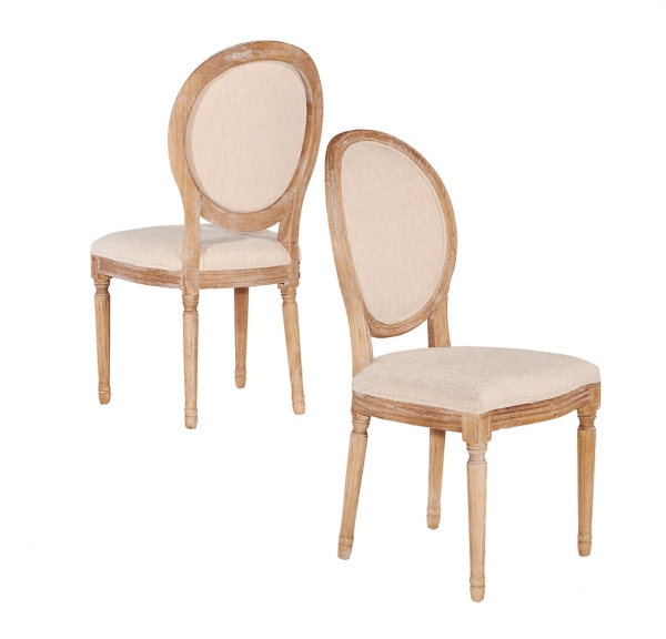 Natural Oval Back Linen Dining Chairs Set of 2