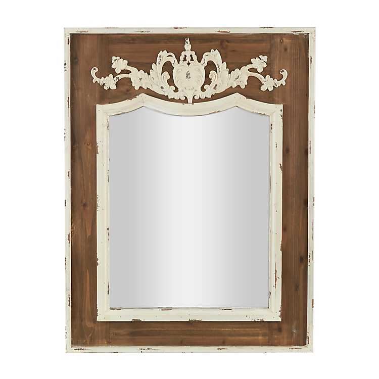 Ornate Antique White Wood Wall Mirror, White Ornate Mirror Small