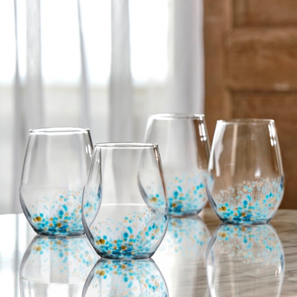 Blue Callie Stemless Wine Glasses, Set of 4