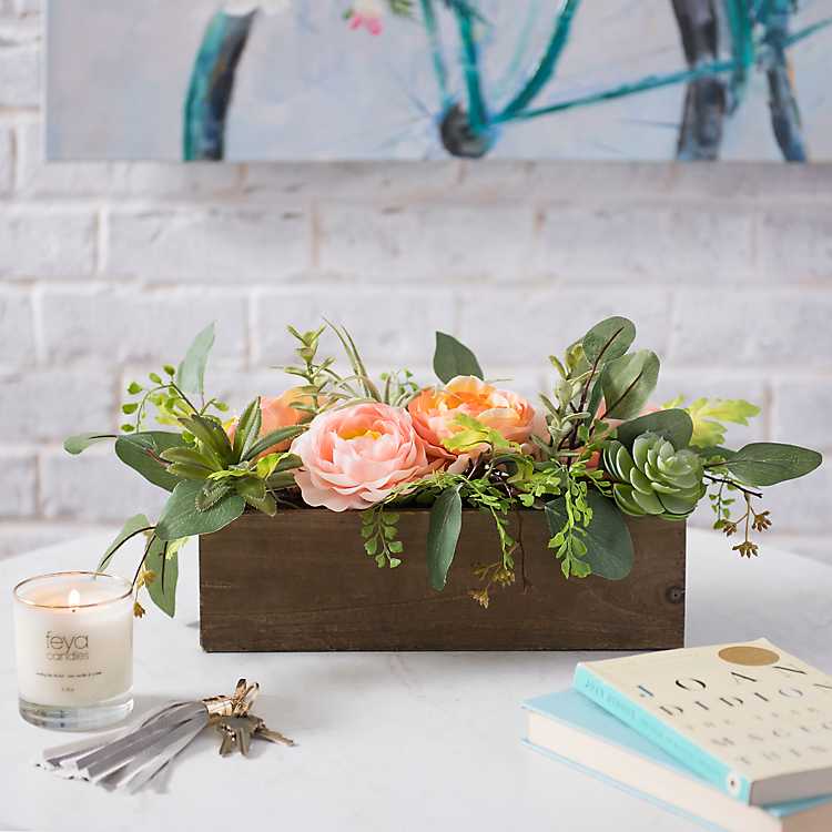 Succulent Spring Mix Wood Box, Wooden Boxes For Flower Centerpieces