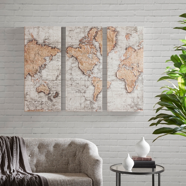 Kirklands World Map Canvas Map Of The World Canvas Art Prints, Set Of 3 | Kirklands Home