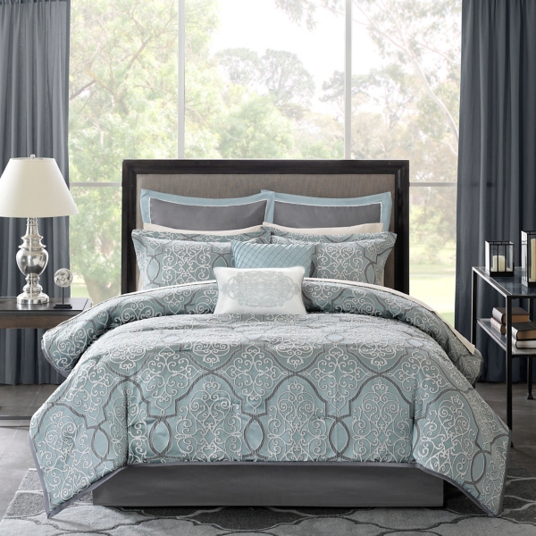 grey and blue bedding sets