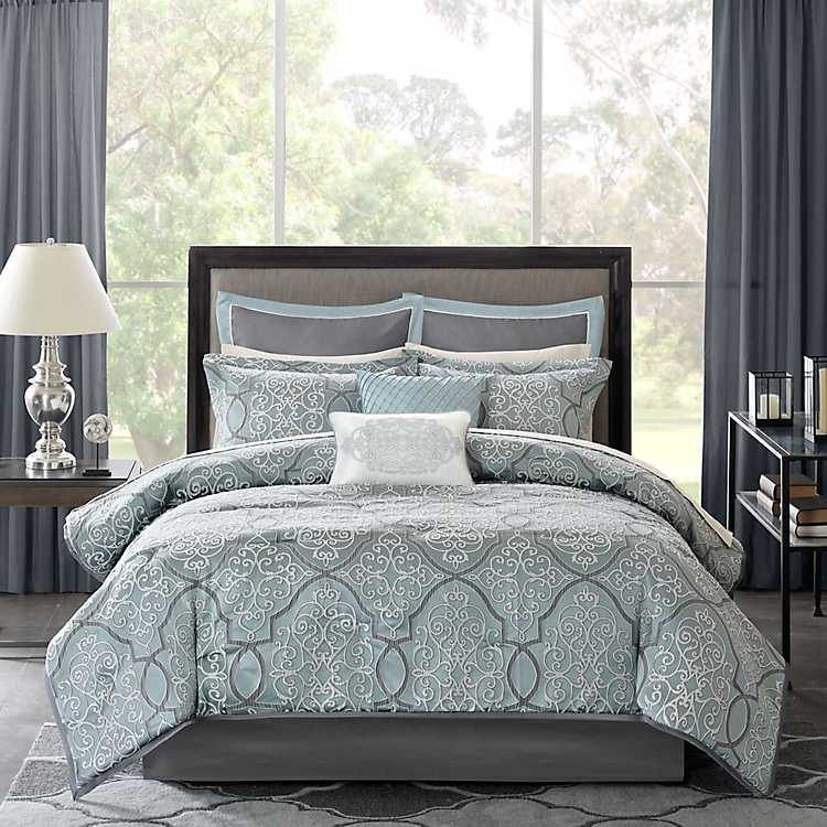 Blue Andie 12 Pc King Bedding Set, Gray King Size Bedding Sets
