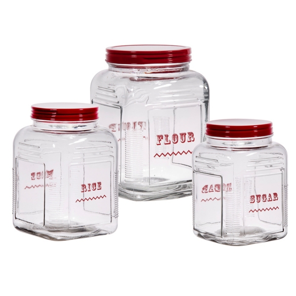 HC Homephile glass Canister/Jar with Red Screw Lidx2022; Use As Storage -  Flour - Sugar - Cookies Canisterx2022;