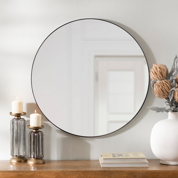 Round Black Metal Mirror, 30 in 